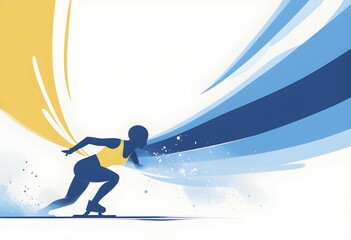 Ice speed skater illustration, depicted as a minimalist silhouette in motion in contrasting vibrant colors, AI generated