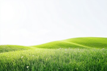 Naklejka premium A gentle green hill with wildflowers under a clear blue sky, representing the tranquility of nature and simplicity