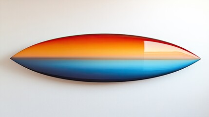 Oval art piece with red, orange, and blue colors.