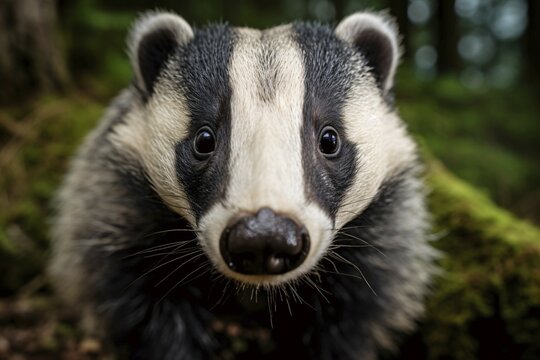 Portrait fo wild badger in forest. KI generiert, generiert AI generated