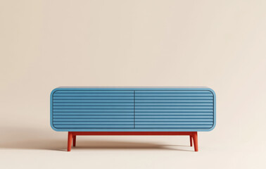 modern blue sideboard with red legs, featuring textured design and sleek lines, perfect for contemporary interiors. This stylish furniture piece adds pop of color and functionality