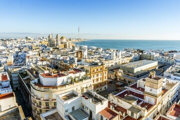Cityscape with Cathedral of Cadiz, Cadiz, Andalusia, Spain, Europe