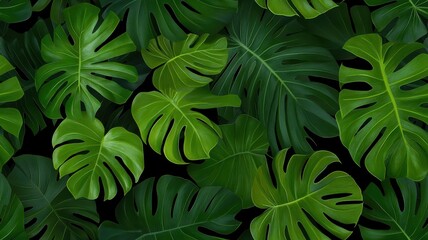 Closeup of lush green leaves and palm fronds, showcasing the beauty of nature's vibrant textures and colors.