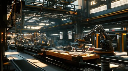 Fototapeta premium Futuristic Factory, Automated Production Line