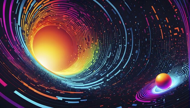 Abstract data stream flowing like liquid light, with sharp lines of code and binary numbers cascading in bright neon colors, AI generated