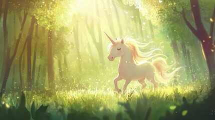 Fototapeta premium Enchanted Unicorn Wandering Through a Mystical Forest Clearing