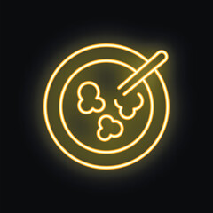 Bright yellow neon sign depicting a hand dipping three chicken nuggets into a pool of barbecue sauce, perfect for restaurant advertisements and menus