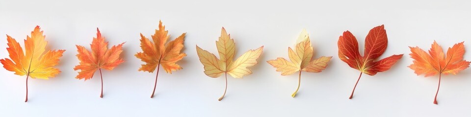 Fototapeta premium A collection of colorful leaves arranged on a white surface, great for decoration or design