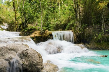 Small waterfall, cascades, Tat Kuang Si waterfalls, Luang Prabang, Laos, Asia