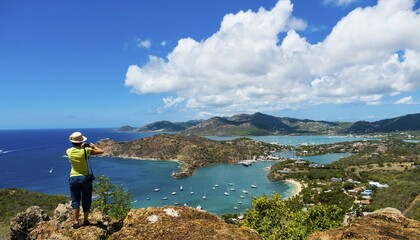 View from Shirley Heights to English Harbour and Windward Bay, Antigua, West Indies, Antigua, Antigua and Barbuda, Central America