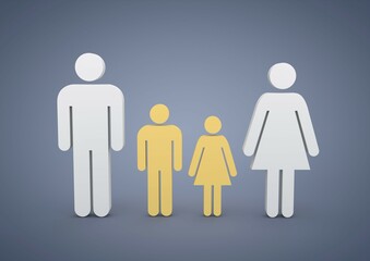 Family with two children, symbolic image for birthrate, 3D illustration
