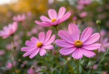 Fototapeta premium A close-up of a pink cosmos flower blowing in the wind