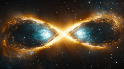 A surreal cosmic expanse where two galaxies appear to be merging, representing unity and diversity
