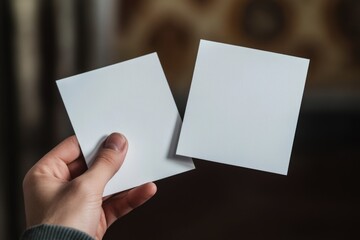 Obraz premium A person holding two papers, possibly important or official documents