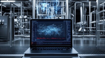 A workspace featuring a laptop with advanced data analysis software open.