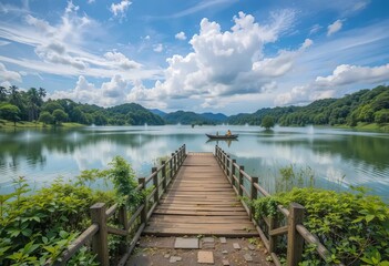 A scenic view of the Taiping Lake Gardens in Malaysia with lush greenery and a lake in the center
