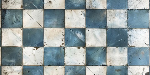 Wall with blue and white square shaped tiles. KI generiert, generiert, AI generated