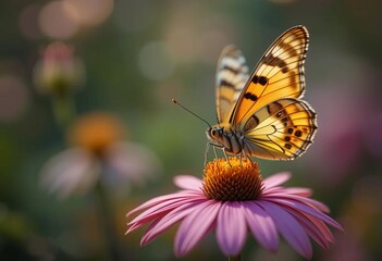 Obraz premium A close-up photo of a butterfly on a flower in a garden.
