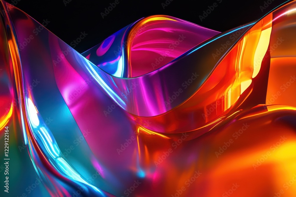 Poster Futuristic waves of neon colors create a mesmerizing light display in abstract form, waves of futuristic colors, neon light forms a beautiful wave for background purposes