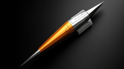 Naklejka premium Futuristic Silver and Orange Rocket Design on Dark Background