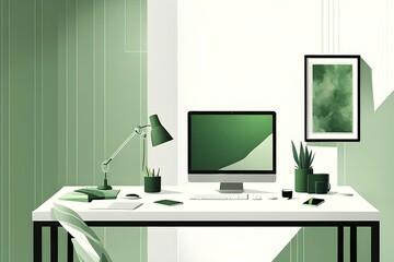 Minimalist illustration of an abstract symbolic wallpaper composition representing home office, AI generated