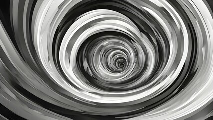 Abstract digital art capturing the essence of a black and white swirling tunnel in dynamic motion, AI generated