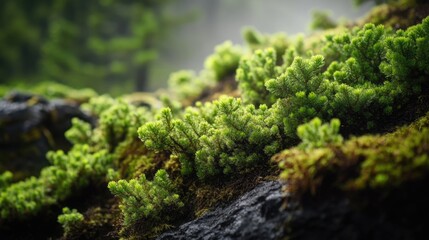 Close-up of a mossy plant growing on a rock, ideal for using as a background or texture