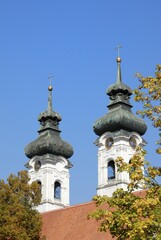Zwiefalten - the churchtowers from the baroque cathedral - Baden Wuerttemberg, Germany, Europe.,...