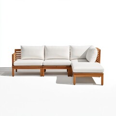 Fototapeta premium Low-back outdoor sectional with modular teak pieces