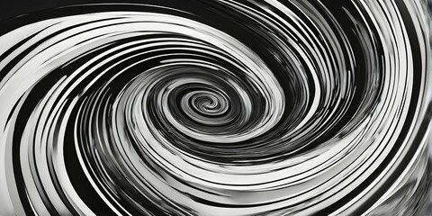 Abstract digital art capturing the essence of a black and white swirling tunnel in dynamic motion, AI generated