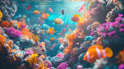 Obraz premium Vibrant Underwater Paradise: A Colorful Coral Reef Ecosystem