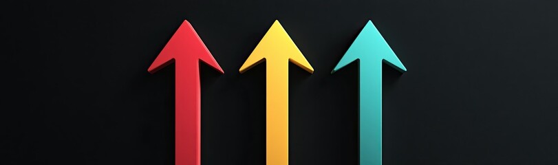 Fototapeta premium Illustration of arrows pointing upwards in different colors on a black background