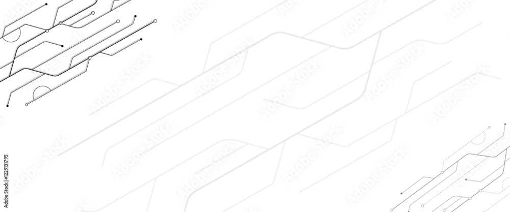 Leinwandbilder Vectors White Abstract geometric dots and lines connection circuit concept. Hi tech digital connect, communication, High technology concept.