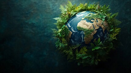 Fototapeta premium World environment concept with a globe, lush nature, and eco-friendly elements, symbolizing the importance of Earth Day and environmental protection.