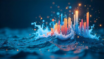 A dynamic representation of data analytics, featuring charts, graphs, and data-driven insights emerging from a vast sea of information, symbolizing clarity and actionable intelligence
