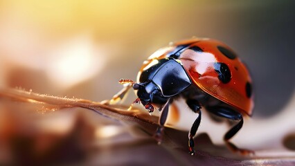 Close up of a ladybug illuminated by soft diffused light, AI generated