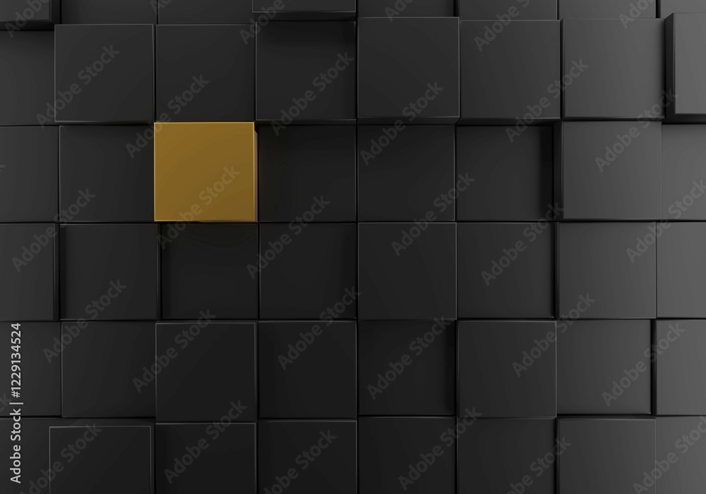 Fototapete abstract background with dark anthracite cubesand one metallic golden, 3d rendering