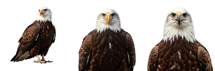 Obraz premium Three Bald Eagles Displaying Distinctive Features and Sharp Focus