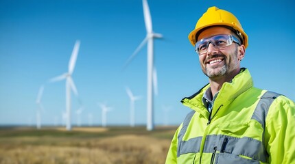 Engineer Inspecting Wind Turbines at a Remote Wind Farm (Industry)