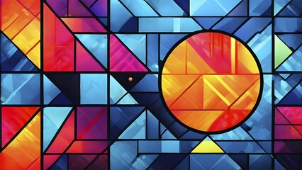 Fototapeta premium Abstract geometric patchwork illustration with vibrant intersecting geometric shapes filled with digital pattern, AI generated