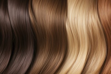 Fototapeta premium Color swatches of different hair brunette, blond and red color shades. KI generiert, generiert AI generated