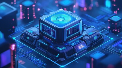 Fototapeta premium Futuristic Neon Circuit Board with Advanced Technology Illustration