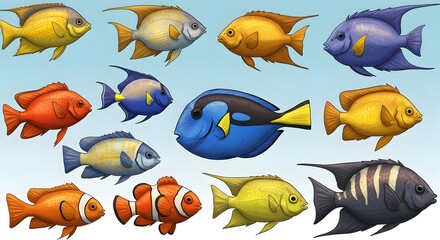 Fototapeta premium Vibrant Tropical Fish Collection Illustration
