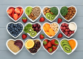Naklejka premium Heart-Healthy Foods A Colorful Assortment of Nutrient-Rich Ingredients