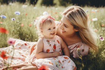 Mother and little daughter Loving in a meadow, Love, Family, Relationship, AI generated