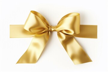 Fototapeta premium Golden tied ribbon on white background. KI generiert, generiert AI generated