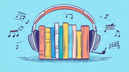 Flat Cartoon Audio Books Icon Vector Illustration