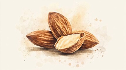 Almond Seed Watercolor Hand Draw Illustration Isolated