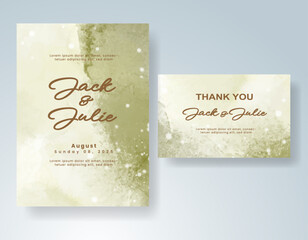 Wedding card invitation template with hand painted watercolor splash