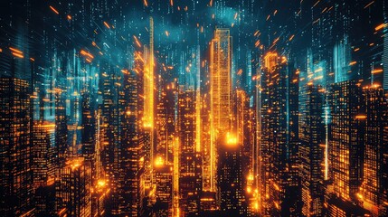 Fototapeta premium Futuristic Urban Landscape with Bright Lights and Motion Effect